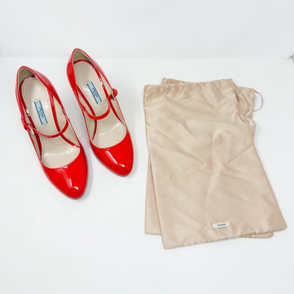 Prada Red Patent Leather Mary Jane Pumps 40 | Made in Italy Heels - Picture 8 of 9